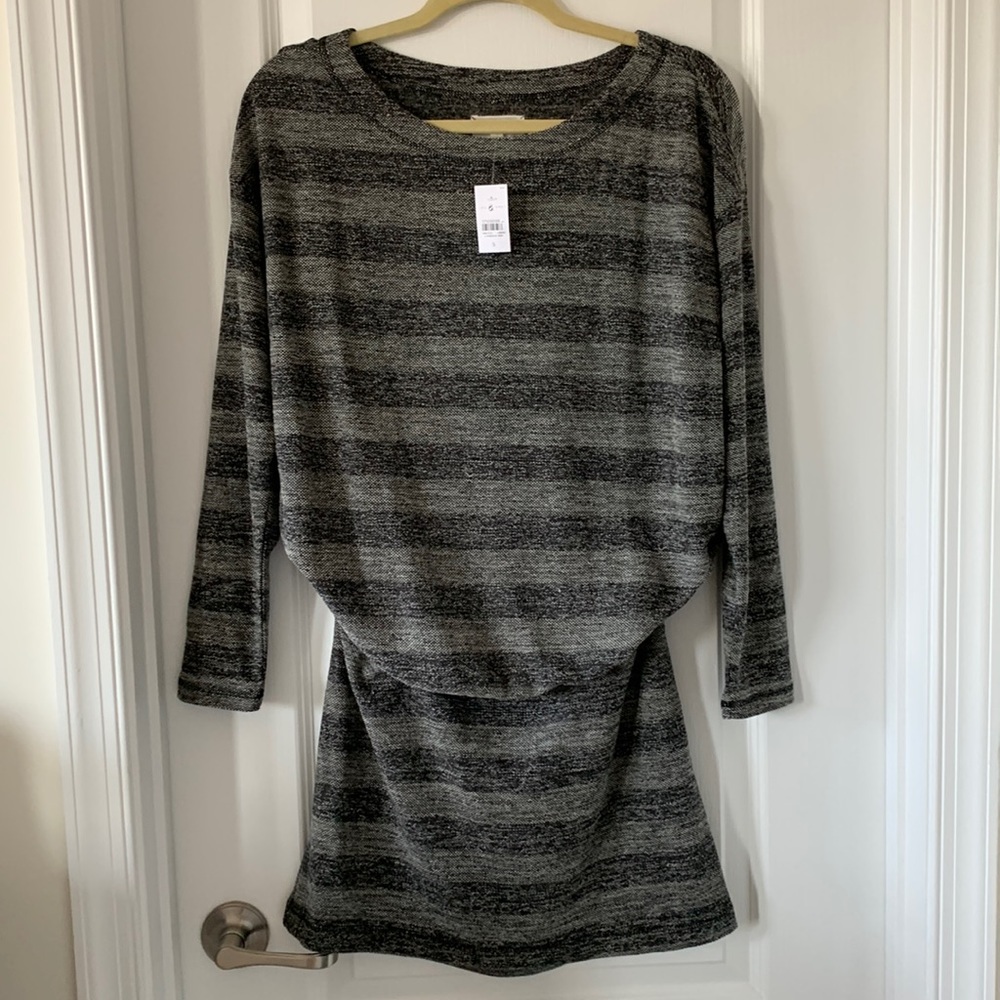 NWT LOU & GREY Stripes Drop Shoulder Long Sleeves Boatneck Blouson Dress Size S
